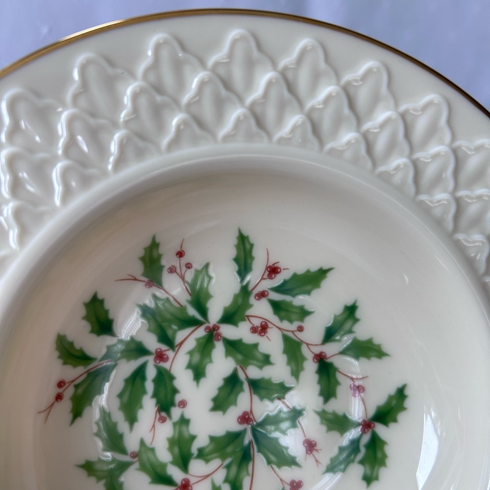 Vintage Lenox Jacquard Holiday Holly Berry Fruit/Dessert Bowl - Picture 10 of 16